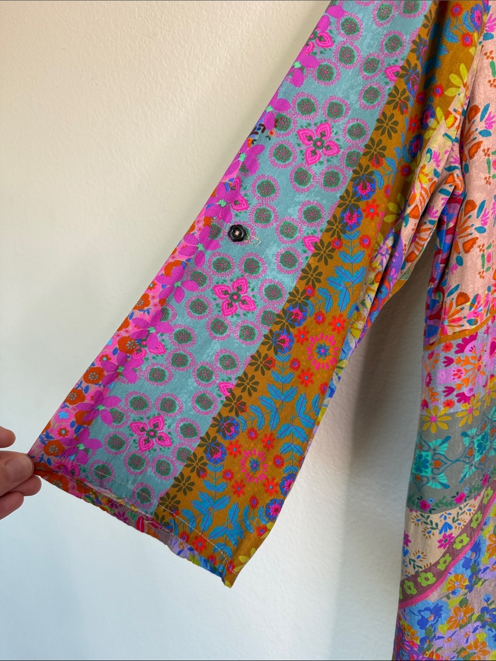 NATURAL LIFE Boho Patchwork buttondown midi dress in Pink, Green & Blue - Picture 4 of 5